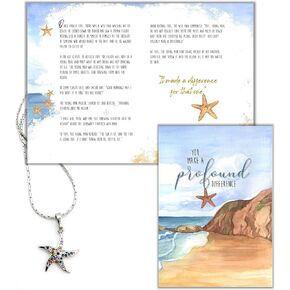 Smiling Wisdom - Starfish Story You Make A Profound Difference Greeting Card and Necklace Gift Set - Women