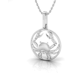 قلادة من الفضة الإسترليني عيار 925 مرصعة بالألماس على شكل دائرة زودياك للنساء | علامة الشمس السرطان | سلسلة 16 بوصة in Kuwait