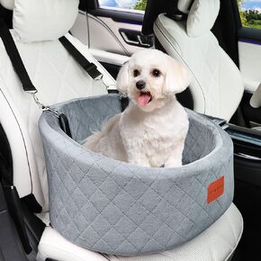 Dog Car Seat for Medium Dogs Under 25 lbs, Comfy Puppy Car Seat with 2 Clip-On Safety Leashes, Non-Slip Bottom Pet Travel Car Seat, Easy to Install and Fully Removable (Black/Coffee, Small)