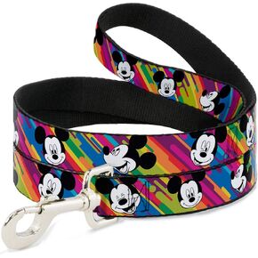 Buckle-Down Pet Leash - Mickey Mouse Expressions Multi Color White/Black - 6 Feet Long - 1" Wide