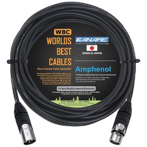 WORLDS BEST CABLES 20 Foot - Canare L-4E6S, Star Quad Balanced Male to Female Microphone Cables with Amphenol AX3M & AX3F Silver XLR Connectors - Custom Made