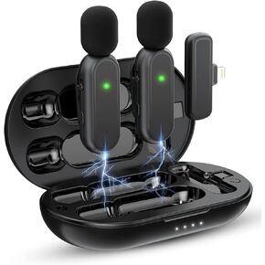 Wireless Microphone for iPhone iPad(2 TX + 1 RX + Charging Case),7H Battery Life,Mini Microphone 3 Mode Denoising for Video Recording, YouTube, Vlog, TikTok, 75FT in Saudi Arabia