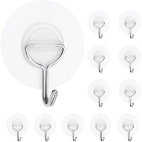 12 Pack Clear Plastic Hooks for Hanging Adhesive Wall Hooks Heavy Duty Strong Sticky Hooks for Wall