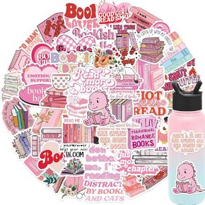 Cute Pink Bookish Stickers Love Reading Stickers Kawaii Kindle Stickers 50 Pcs Readers Laptop Water Bottle Computer Accessories Holographic Waterproof