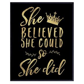 Inspiration Saying Quotation Motivational poster for Woman - Positive Quotes Wall Decor - Teen Girls Women Bedroom Wall Art & Decor - She Believed She Could So She Did Poster - Aesthetics Room Decor
