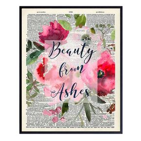 Beauty From Ashes Bible Verse - Inspirational Quotes - Scripture Wall Art - Uplifting Encouragement Gifts for Women - Boho Christian Wall Art - Religious Gifts for Women - Motivational Wall Decor