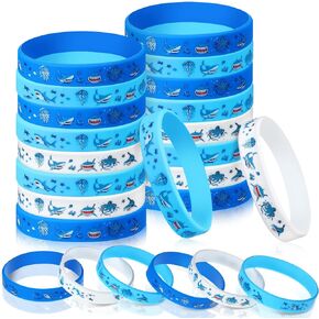 24 Pcs Shark Party Favors Shark Bracelet for Kids Silicone Rubber Wristbands Summer Ocean Under The Sea Themed Gifts for Boys Girls Baby Shower Birthday Party Supplies