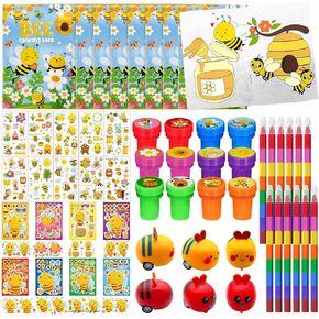 72Pcs Bee Coloring Book with Crayons Bulk,Honey Party Favors Goodie Bags Fillers, Bumble Bee Birthday Party Supplies Face Stickers Tattoo Prizes Gift for Sweet Bee Day