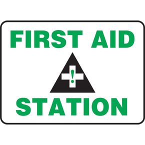 Accuform MFSD960VP Plastic Safety Sign, First AID Station" with Graphic, 10" Length x 14" Width x 0.055" Thickness, Green/Black on White