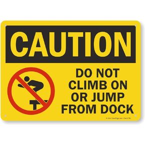 Smartsign S-4740-PL-14 "Caution: Do Not Climb On Or Jump From Dock" Plastic Sign with Graphic, 14" x 10", Black/Red on White