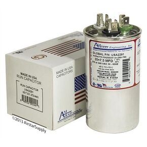 Amana CAP075350370RSS Replacement - 35 + 7.5 uf/Mfd 370/440 VAC AmRad Round Dual Universal Capacitor, Made in The U.S.A.