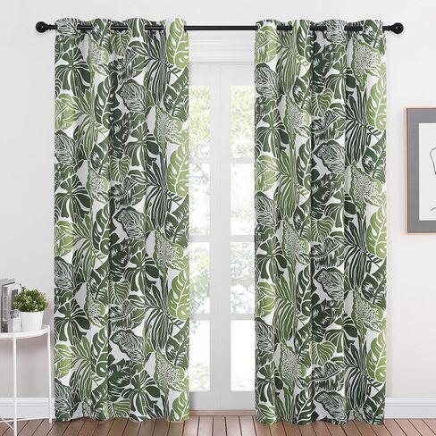 NICETOWN Winter Plant Banana Leaf Short Curtains for Bathroom Windows, Room Darkening Cold Blocker Tropical Window Panels for Flat/Apartment, 52 inches Wide by 45 inches Long, Green Palm, 2 Pieces in Saudi Arabia