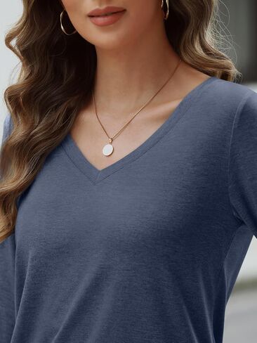 AUTOMET Womens 3/4 Length Sleeve Tops V Neck Shirts Casual Basic Trendy Tee Blouses in Saudi Arabia