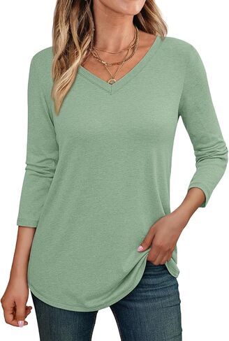 AUTOMET Womens 3/4 Length Sleeve Tops V Neck Shirts Casual Basic Trendy Tee Blouses in Saudi Arabia