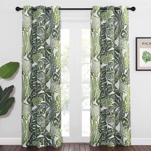 NICETOWN Winter Plant Banana Leaf Short Curtains for Bathroom Windows, Room Darkening Cold Blocker Tropical Window Panels for Flat/Apartment, 52 inches Wide by 45 inches Long, Green Palm, 2 Pieces in Saudi Arabia