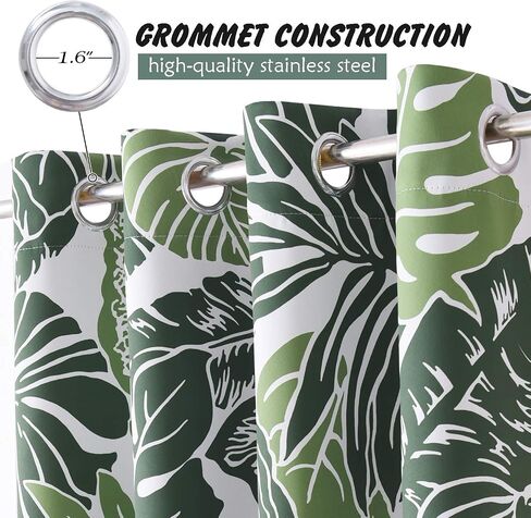 NICETOWN Winter Plant Banana Leaf Short Curtains for Bathroom Windows, Room Darkening Cold Blocker Tropical Window Panels for Flat/Apartment, 52 inches Wide by 45 inches Long, Green Palm, 2 Pieces in Saudi Arabia