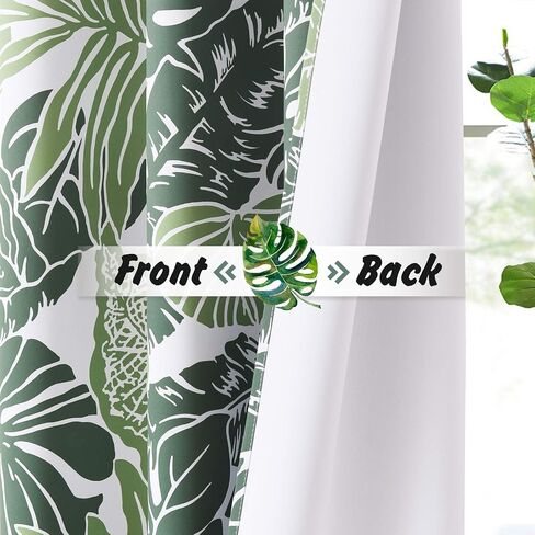 NICETOWN Winter Plant Banana Leaf Short Curtains for Bathroom Windows, Room Darkening Cold Blocker Tropical Window Panels for Flat/Apartment, 52 inches Wide by 45 inches Long, Green Palm, 2 Pieces in Saudi Arabia