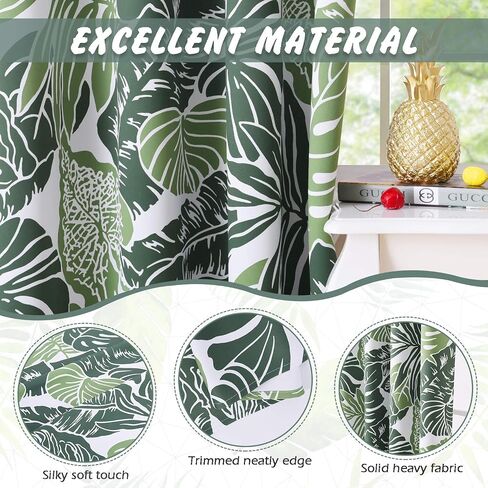 NICETOWN Winter Plant Banana Leaf Short Curtains for Bathroom Windows, Room Darkening Cold Blocker Tropical Window Panels for Flat/Apartment, 52 inches Wide by 45 inches Long, Green Palm, 2 Pieces in Saudi Arabia
