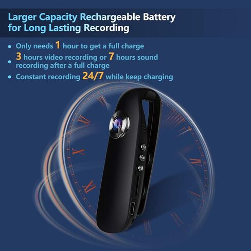 كاميرا الجسم مع تسجيل الصوت والفيديو، كاميرا الجسم الصغيرة المزودة ببطاقة TF سعة 32 جيجابايت، وكاميرا الجسم المخفية لتسجيل حلقة بدقة 1080 بكسل بدقة FHD، وكاميرا فيديو يمكن ارتداؤها بعمر بطارية 7 ساعات للسجلات اليومية وركوب الدراجات وسجلات العمل in Kuwait