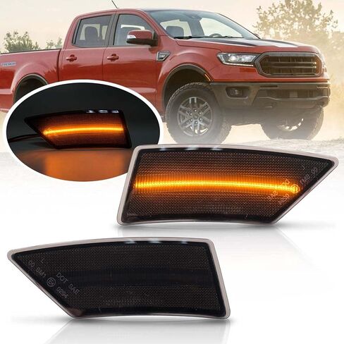 2 قطعة مصابيح LED كهرمانية كاملة لعلامات الجانب Ford Ranger Tremor XL XLT Lariat 2019 2020 2021 مؤشر الحاجز بدوره إشارة الضوء استبدال مصباح Sidemarker OEM عدسة مدخنة in Kuwait