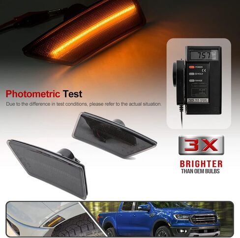 2 قطعة مصابيح LED كهرمانية كاملة لعلامات الجانب Ford Ranger Tremor XL XLT Lariat 2019 2020 2021 مؤشر الحاجز بدوره إشارة الضوء استبدال مصباح Sidemarker OEM عدسة مدخنة in Kuwait