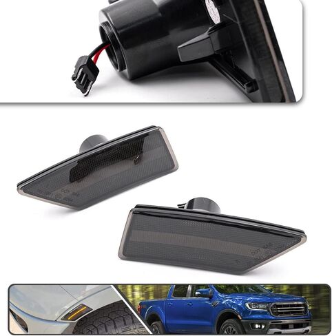2 قطعة مصابيح LED كهرمانية كاملة لعلامات الجانب Ford Ranger Tremor XL XLT Lariat 2019 2020 2021 مؤشر الحاجز بدوره إشارة الضوء استبدال مصباح Sidemarker OEM عدسة مدخنة in Kuwait