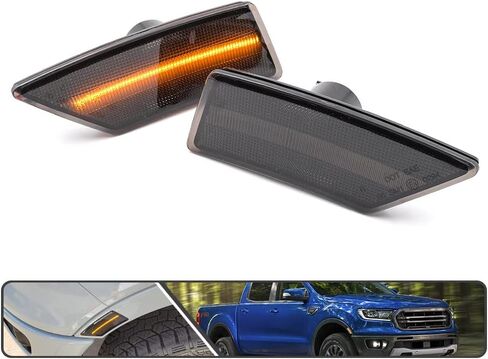 2 قطعة مصابيح LED كهرمانية كاملة لعلامات الجانب Ford Ranger Tremor XL XLT Lariat 2019 2020 2021 مؤشر الحاجز بدوره إشارة الضوء استبدال مصباح Sidemarker OEM عدسة مدخنة in Kuwait