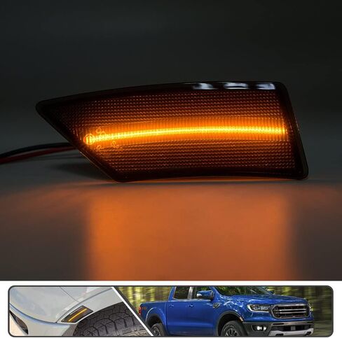 2 قطعة مصابيح LED كهرمانية كاملة لعلامات الجانب Ford Ranger Tremor XL XLT Lariat 2019 2020 2021 مؤشر الحاجز بدوره إشارة الضوء استبدال مصباح Sidemarker OEM عدسة مدخنة in Kuwait