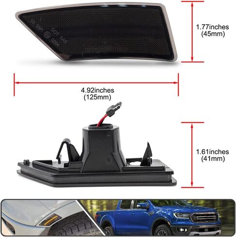 2 قطعة مصابيح LED كهرمانية كاملة لعلامات الجانب Ford Ranger Tremor XL XLT Lariat 2019 2020 2021 مؤشر الحاجز بدوره إشارة الضوء استبدال مصباح Sidemarker OEM عدسة مدخنة in Kuwait