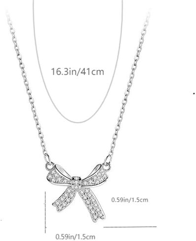 silver bow necklace, Women's bow collarbone chain, Bow necklaces for women, Bow pendant necklaces, sparkling fine rhinestone necklaces, Necklace Jewelry gift belt Gift box in Saudi Arabia