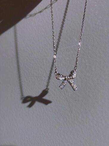silver bow necklace, Women's bow collarbone chain, Bow necklaces for women, Bow pendant necklaces, sparkling fine rhinestone necklaces, Necklace Jewelry gift belt Gift box in Saudi Arabia