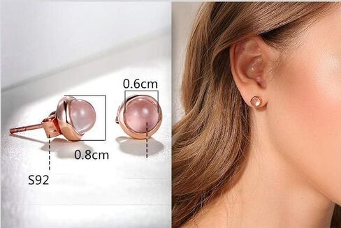 أقراط من الفضة الإسترليني المطلية بالذهب الوردي عيار 14 قيراط والكريستال الوردي الطبيعي للنساء/الفتيات in Kuwait