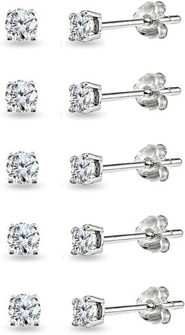 5-Pair Set Sterling Silver Cubic Zirconia 5mm Round Stud Earrings in Saudi Arabia