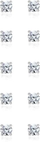 5-Pair Set Sterling Silver Cubic Zirconia 5mm Round Stud Earrings in Saudi Arabia