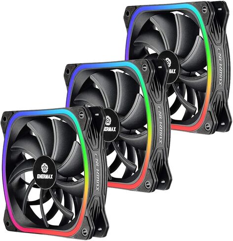 Enermax HF120 RGB PWM 120mm Case Fan, Addressable RGB Sync Via Motherboard/Control Box, 3 Fan Pack- Black; UCHF12PARGB-BP3 in Saudi Arabia