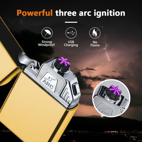 Electric Lighter Six Arc Plasma Lighter Rechargeable USB Lighter Cool Lighter Windproof Flameless Lighter with High Power Battery Electronic Lighter for Candle, Camping(Gold) in Saudi Arabia