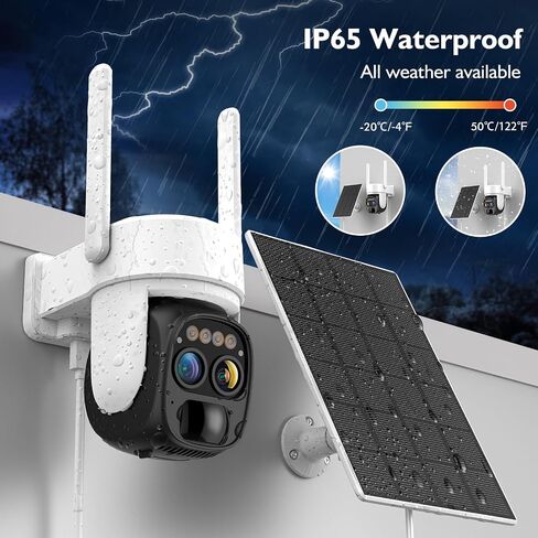 Hawkray Solar Security Wireless Outdoor Camera Dual-lens,10X Zoom,2K Resolution 360° Pan Tilt Control,Two-Way Audio with Spotlight Siren PIR Motion Detection in Saudi Arabia