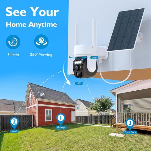 Hawkray Solar Security Wireless Outdoor Camera Dual-lens,10X Zoom,2K Resolution 360° Pan Tilt Control,Two-Way Audio with Spotlight Siren PIR Motion Detection in Saudi Arabia