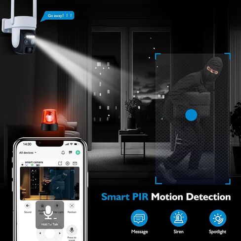 Hawkray Solar Security Wireless Outdoor Camera Dual-lens,10X Zoom,2K Resolution 360° Pan Tilt Control,Two-Way Audio with Spotlight Siren PIR Motion Detection in Saudi Arabia
