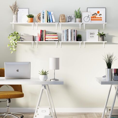 Wallniture Arras 17"x6" Floating Shelves for Wall, Bookshelf Living Room, Kitchen Shelves for Storage, Floating Shelf for Dining Room, Home Office Wall Shelf Set of 8, White, Wood in Saudi Arabia