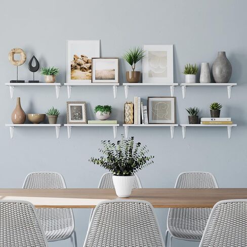 Wallniture Arras 17"x6" Floating Shelves for Wall, Bookshelf Living Room, Kitchen Shelves for Storage, Floating Shelf for Dining Room, Home Office Wall Shelf Set of 8, White, Wood in Saudi Arabia