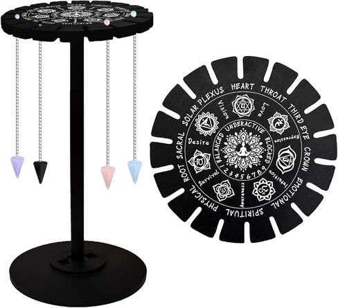 AHANDMAKER Pendulum Display Stand Wooden Pendulum Display Stand Stones Rocks Crystal Pendulum Holder with 18 Slots for Crystals Necklaces Accessories Decoration Spirit Altar Decoration - Chakra in Saudi Arabia