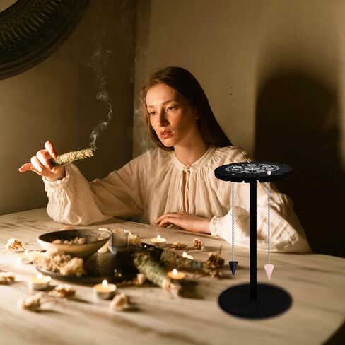 AHANDMAKER Pendulum Display Stand Wooden Pendulum Display Stand Stones Rocks Crystal Pendulum Holder with 18 Slots for Crystals Necklaces Accessories Decoration Spirit Altar Decoration - Chakra in Saudi Arabia