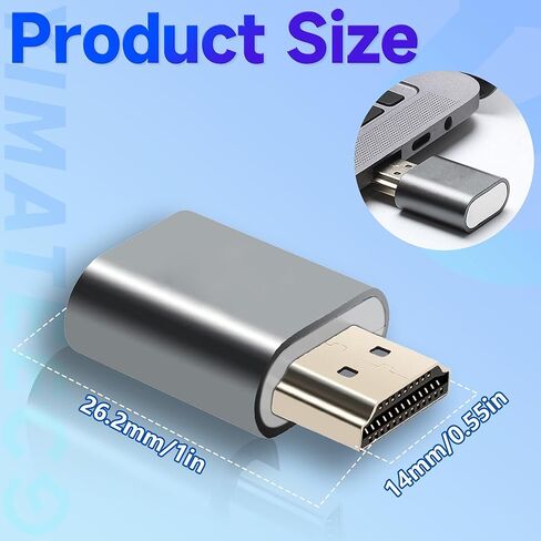 Displayport Dummy Plug EDID Emulator محول العرض الافتراضي، محول شبح مقطوع الرأس DP Dummy Plug 4K يدعم ما يصل إلى 3840x2160 @60HZ، 1080P (محاكي عرض الأشباح مقطوعة الرأس، عبوتان، رمادي) in Kuwait