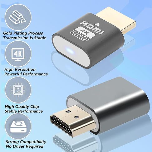Displayport Dummy Plug EDID Emulator محول العرض الافتراضي، محول شبح مقطوع الرأس DP Dummy Plug 4K يدعم ما يصل إلى 3840x2160 @60HZ، 1080P (محاكي عرض الأشباح مقطوعة الرأس، عبوتان، رمادي) in Kuwait