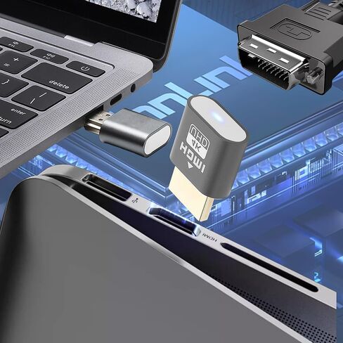 Displayport Dummy Plug EDID Emulator محول العرض الافتراضي، محول شبح مقطوع الرأس DP Dummy Plug 4K يدعم ما يصل إلى 3840x2160 @60HZ، 1080P (محاكي عرض الأشباح مقطوعة الرأس، عبوتان، رمادي) in Kuwait