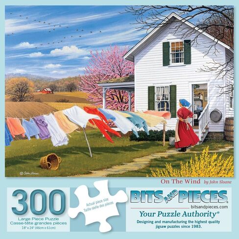 Bits and Pieces - 300 Piece Jigsaw Puzzle for Adults - 18" x 24" - On The Wind - 300 pc Large Piece Countryside Clothesline Jigsaw by John Sloane in Saudi Arabia
