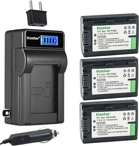 Kastar NP-FH50 LCD AC Battery Charger Compatible with Sony DCR-SR47 DCR-SR48 DCR-SR50 DCR-SR52 DCR-SR55 DCR-SR57 DCR-S60 DCR-SR62 DCR-SR65 DCR-SR77 DCR-SR8 DCR-SR80 DCR-SR82 DCR-SR85 Camera in Saudi Arabia