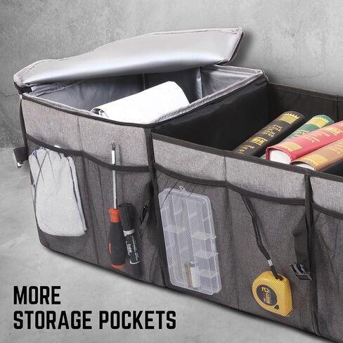 DNA MOTORING Car Trunk Organizer, Waterproof 600D Oxford Fabric with PVC Coating, 70L Foldable Trunk Organizer with 2 Compartments & 4 mesh Pockets, Suitable for Any Car, SUV, Grey, TOOLS-00420 in Saudi Arabia