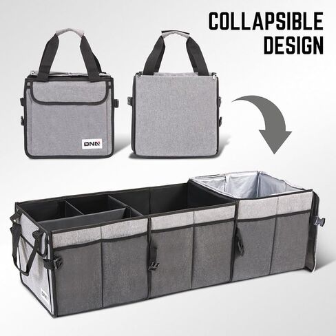 DNA MOTORING Car Trunk Organizer, Waterproof 600D Oxford Fabric with PVC Coating, 70L Foldable Trunk Organizer with 2 Compartments & 4 mesh Pockets, Suitable for Any Car, SUV, Grey, TOOLS-00420 in Saudi Arabia
